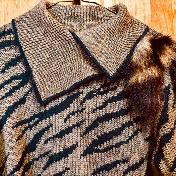 Sweater with Faux Fur Accent - Picture 3 of 6